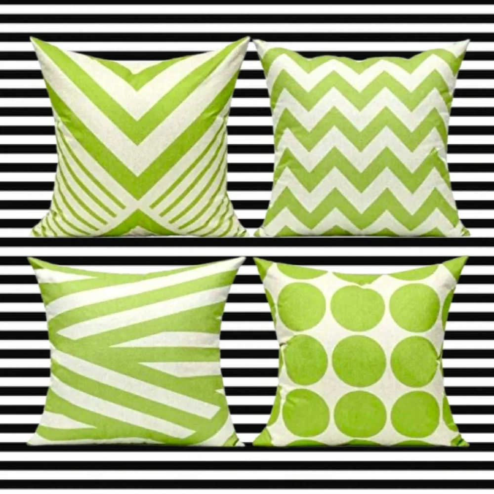 Luxury Home | Set of 4 Chic Lime Green Geometric Pattern Throw Pillow Covers